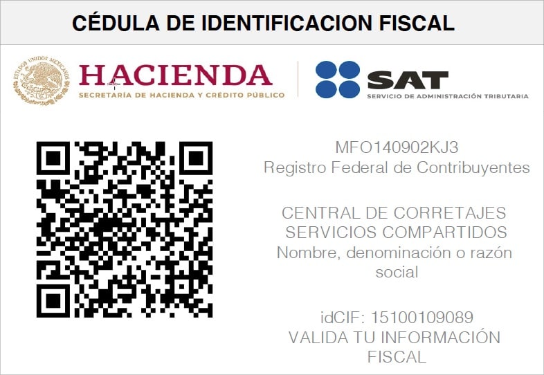 CENTRAL DE CORRETAJES SERVICIOS COMPARTIDOS – MFO140902KJ3