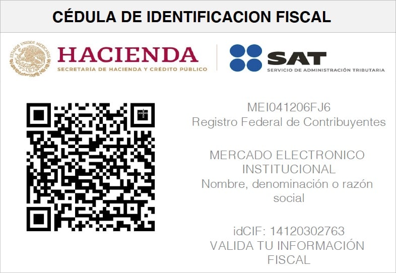 MERCADO ELECTRONICO INSTITUCIONAL – MEI041206FJ6